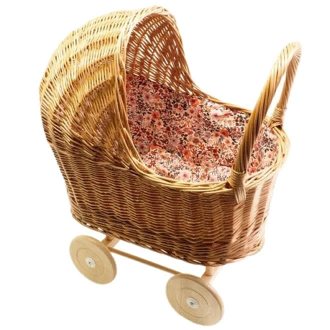 Rieten Poppenwagen Retro Flowers 3 Rieten Poppenwagen Retro Flowers
